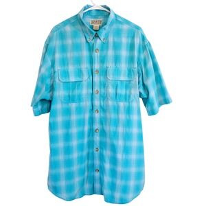 Duluth Trading Co. Plaid Shirt Men's Large Tall‎ Blue Fishing Button Outdoor